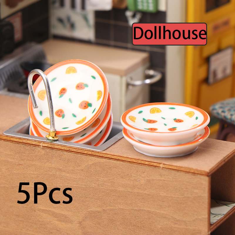 Kitchen Gadgets Plus - 5Pcs 1/12 Dollhouse Mini Plates Dishes