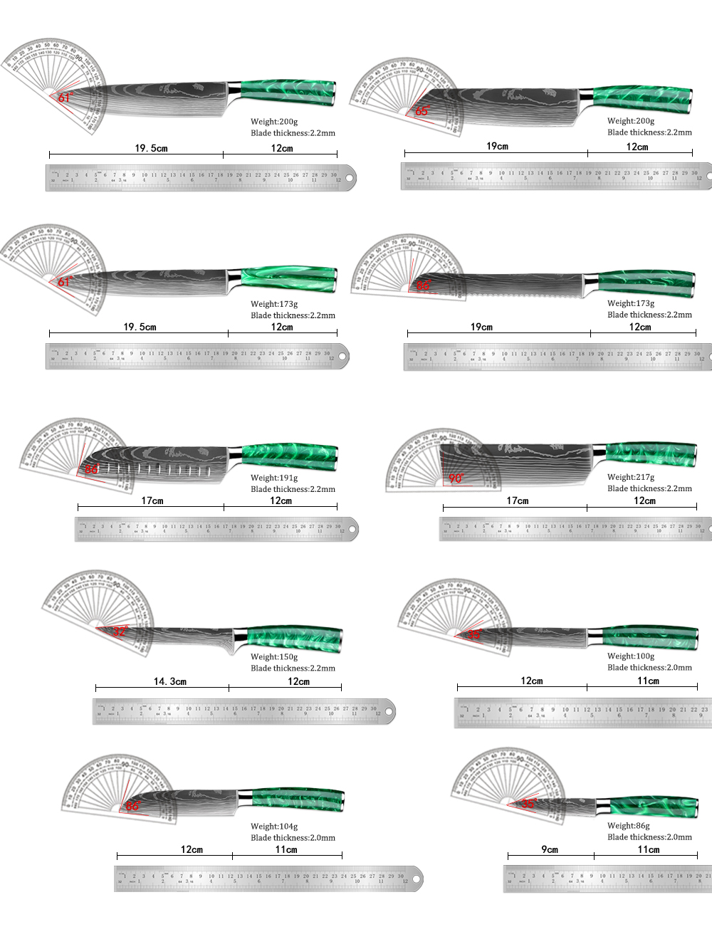 XITUO 1-10 PCS Kitchen Knives  - Kitchen Gadgets Green incelemesi ve fiyatı
