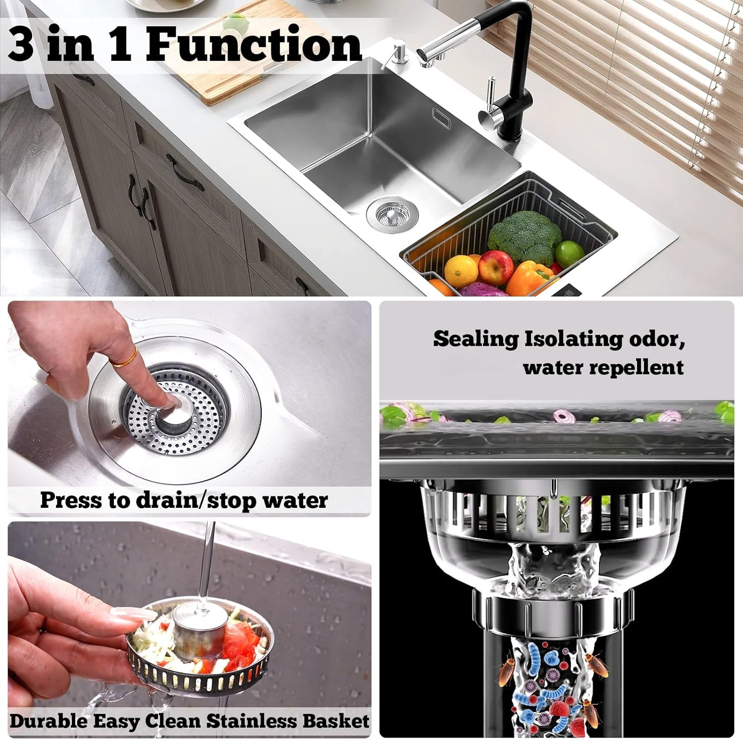 Upgraded 3 in 1 Kitchen Sink D - Stainless Steel Strainer incelemesi ve fiyatı
