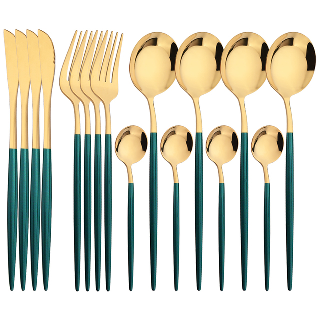 16Pcs Green Gold Dinnerware St - Kitchen Gadgets Green incelemesi ve fiyatı